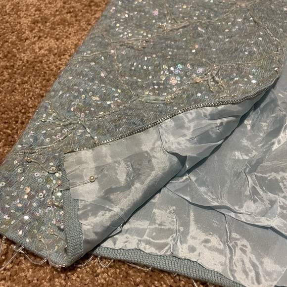 NEW blue sequins sparkly beaded zip up sleeveless dressy top vest jacket Vintage - Picture 11 of 11